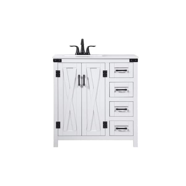 Simply Living 32 in. W x 19 in. D x 34 in. H Bath Vanity in White with Ivory White Engineered Marble Top