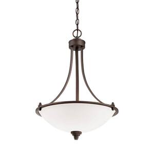 3-Light Rubbed Bronze Pendant with Etched White Glass