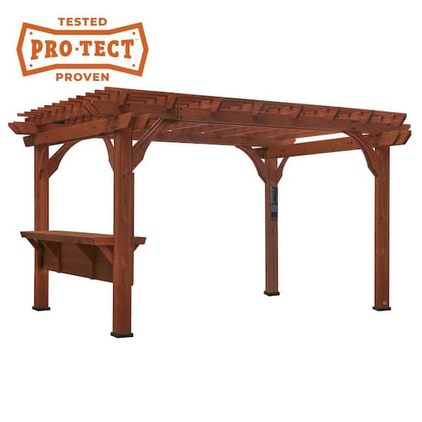 Backyard Discovery Ashland 10 ft. x 14 ft. All Cedar Wood Outdoor Pergola Shade Structure with Bar and Electric