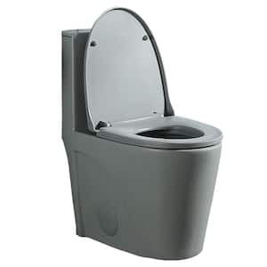15 in. 1-Piece 1.1/1.6 GPF Dual Flush Elongated Toilet Soft-Close and Quick-Release Seat, Easy to Install in Light Gray