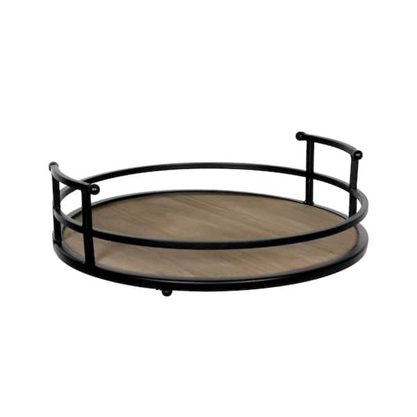 Afoxsos Metal and Wood Round Tray : Wooden Coffee Table for Empty Table Surfaces with Handles, Black