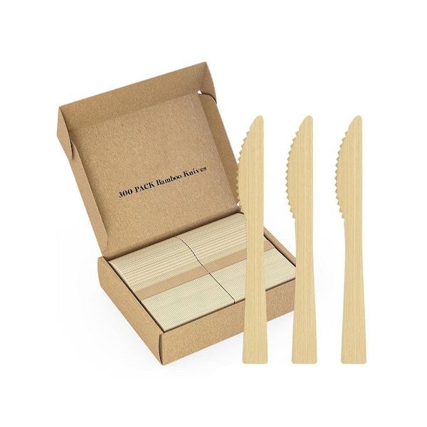 Natural Bamboo Brown Disposable Tableware Knives Compostable Party Wedding Event 300-Pieces Per Case