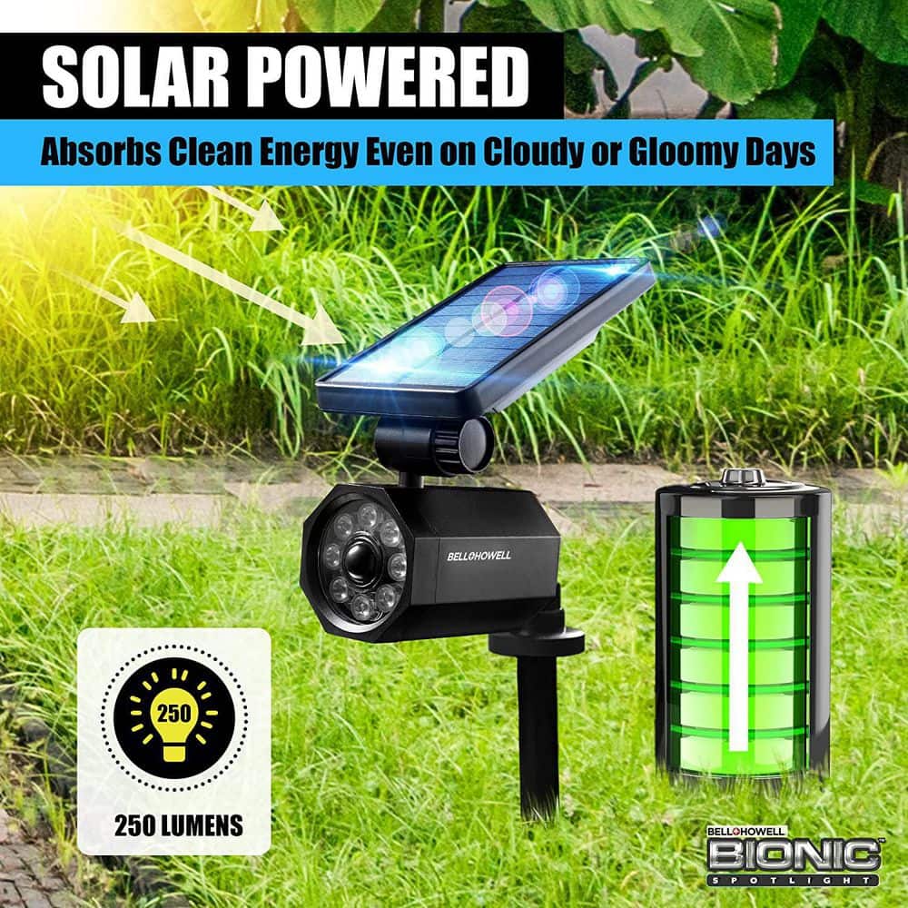 Black Solar Powered LED Motion Sensor Security Spotlight