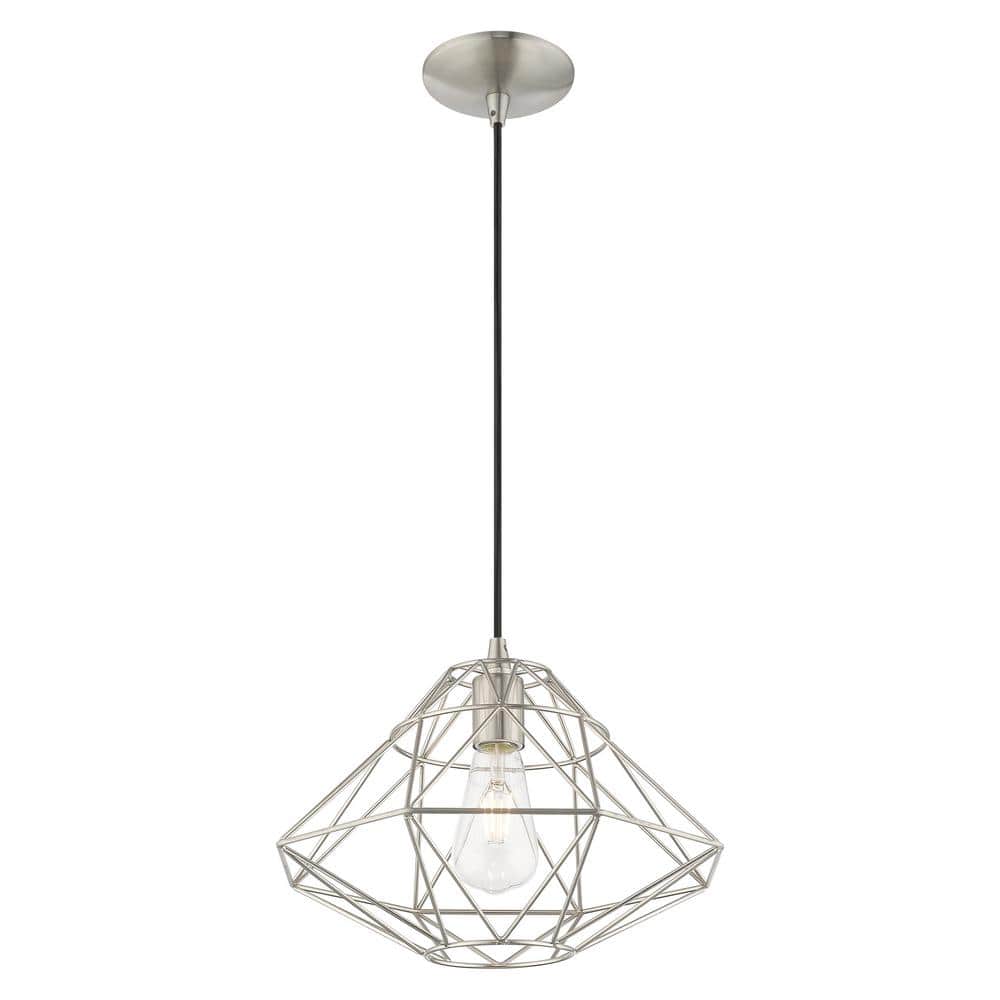 Brushed Nickel Geometric 1-Light Mini Pendant for Indoor/Outdoor