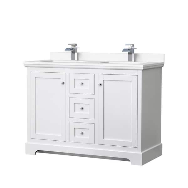 Wyndham Collection Avery 48 in. W x 22 in. D Double Vanity in White with Cultured Marble Vanity Top in White with White Basins
