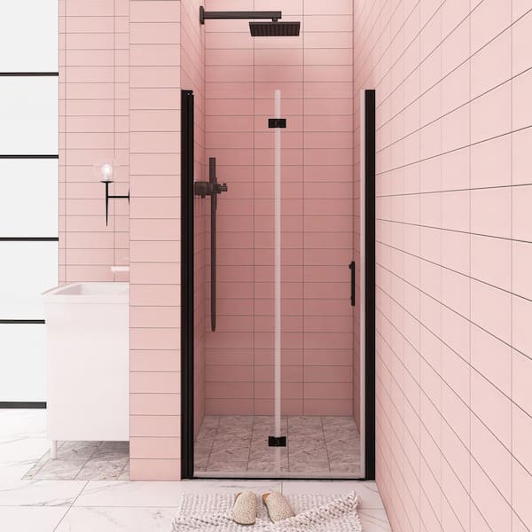 JimsMaison 36 in. to 37.3 in. W x 72 in. H Bi-fold Semi Frameless Shower Door in Matte Black Finish with Clear Tempered Glass