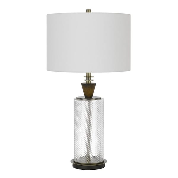 HomeRoots 30 in. Clear Metal Table Lamp with White Empire Shade