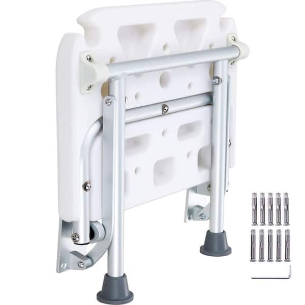 Folding PE Shower Seat-15.7 in. x 14.8 in.,Wall-Mounted, 500 lbs. Capacity, Space-Saving for All Age Users, Polyethylene