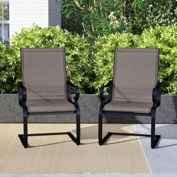 WELLFOR Black Frame C-Spring Motion Metal Outdoor Dining Chair Set in Gray Set of 2