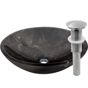 Stone Vessel Sink in Coffee Marble with Umbrella Drain in Brushed Nickel