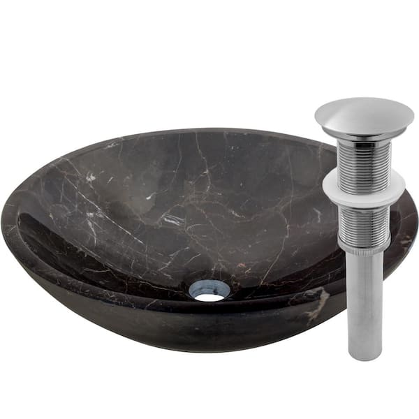 Novatto Stone Vessel Sink in Coffee Marble with Umbrella Drain in Brushed Nickel