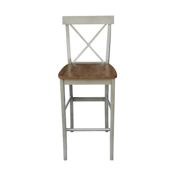 International Concepts 28.9 in. H Alexa Hickory/Stone X Back Bar Stool