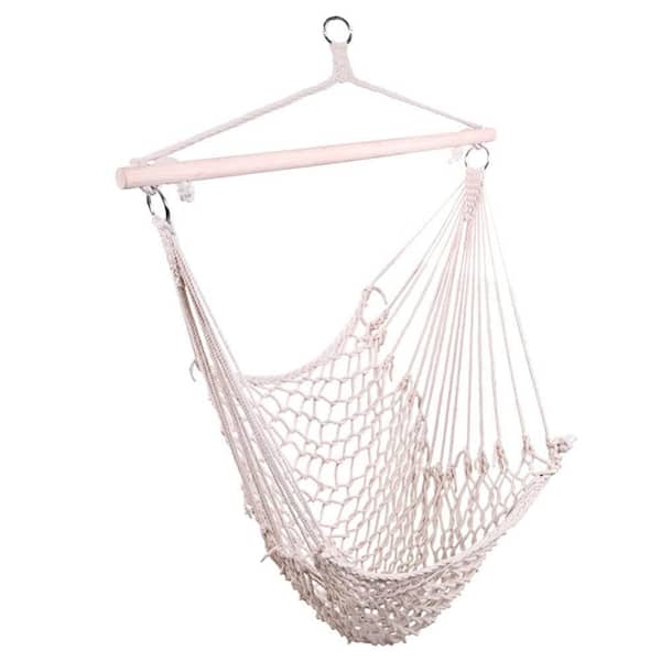 homfan Cotton Rope Hanging Chair Sky Chair Swing for Indoor Outdoor Garden Yard Beige