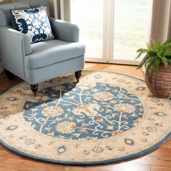 Antiquity Blue 5 ft. x 7 ft. Oval Speckled Border Area Rug