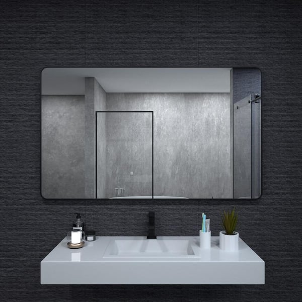 Qidian 60 in. W x 36 in. H Rectangular Framed Wall Mounted with Tempered Glass Bathroom Vanity Mirror in Black