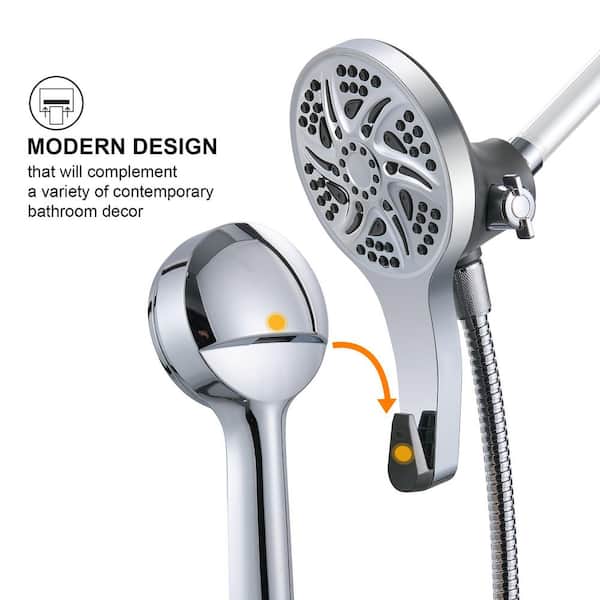 Multi-Purpose 6-Spray Wall Mount 5 in. Dual Shower Head and Handheld Shower Head with 70 in. Hose 2.5 GPM in Chrome