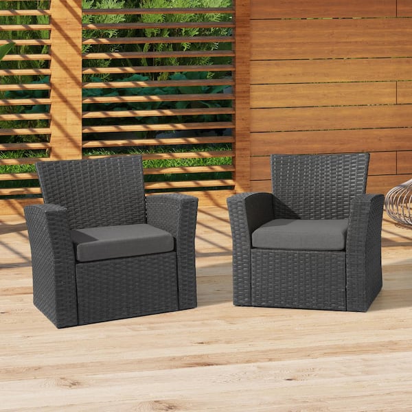 FadingFree (Set of 2) 20 in. x 19.5 in. x 4 in. Outdoor Patio Thick Square Lounge Chair Seat Cushions with Ties in Grey