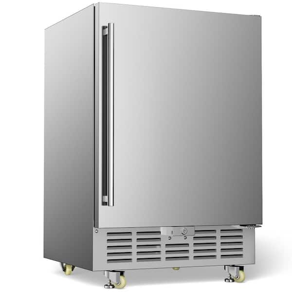 Mojgar 23.2 in. Single Zone 180-Cans Beverage and Wine Cooler in Silver with Safety Lock/Wheels Built-in and Freestanding