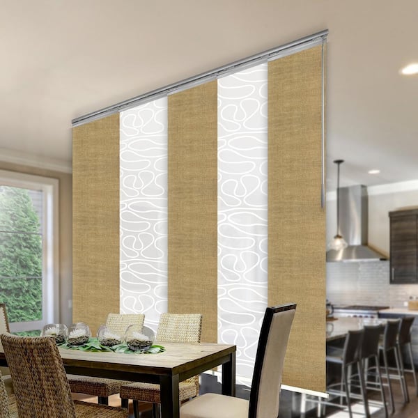 EMOH Golden Swirl 58 in. - 110 in. W x 94 in. L Adjustable 5- Panel White Single Rail Panel Track with 23.5 in. Slates