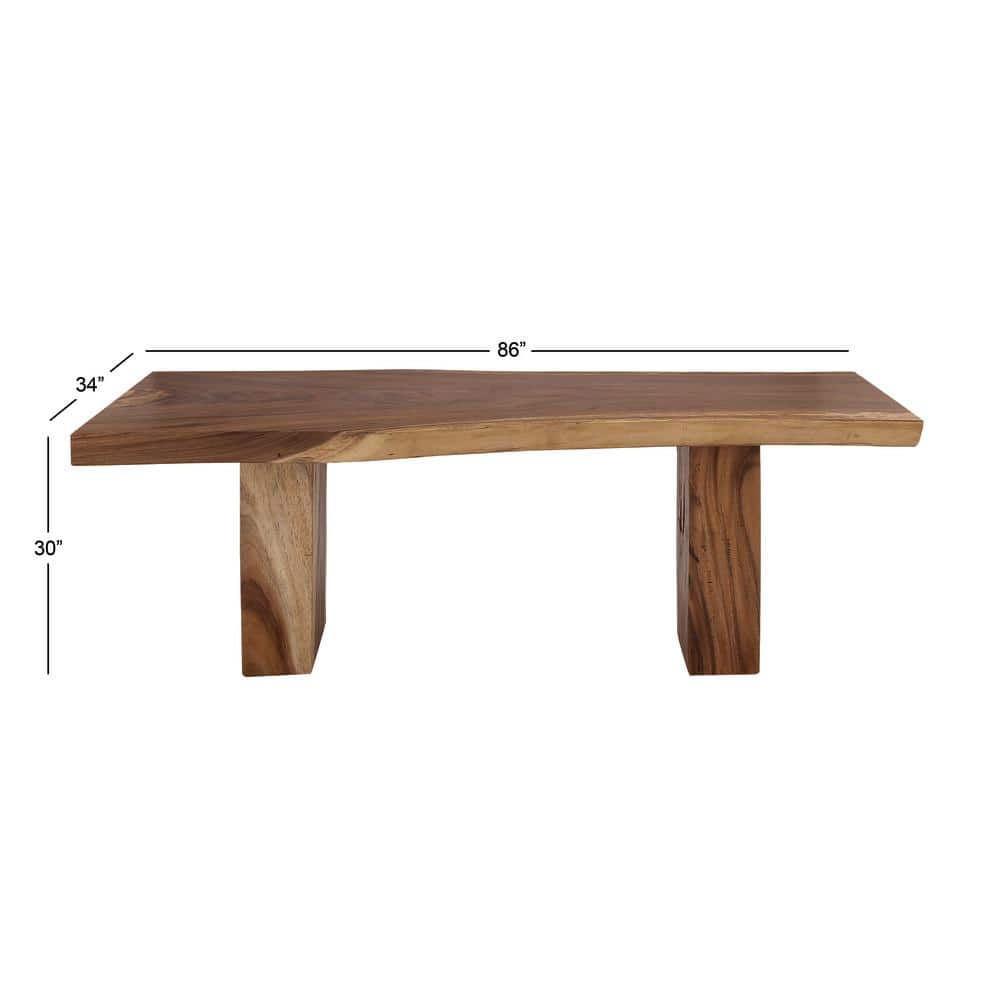 Light Brown Reclaimed Wood Live Edge Dining Table with Block Base