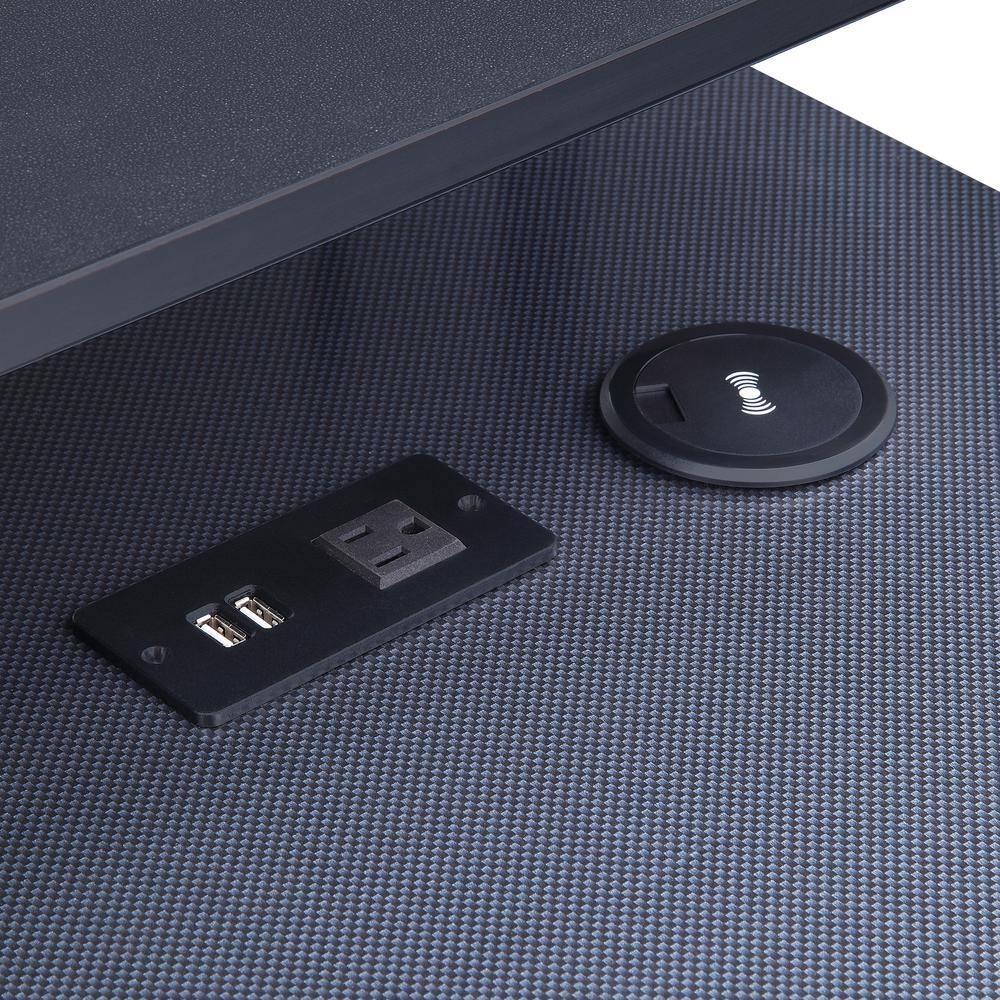 Black Gaming Desk with RGB LED Lights and Dual Monitor Shelf