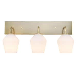 Raja 24 in. 3-Lights Matte Brass Vanity Light with Opal Glass Shades