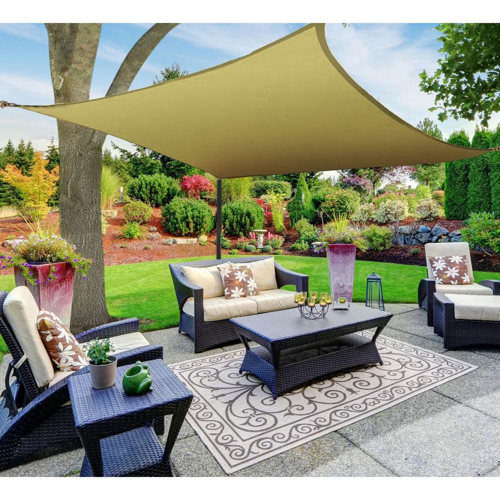 Sunshade Sail Canopy 12 ft. x 12 ft. Beige Square Awning UV Block for Outdo