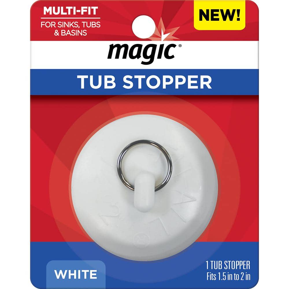 Magic Tub Stopper Multi Fit In White, Flat Rubber Bathtub Stopper