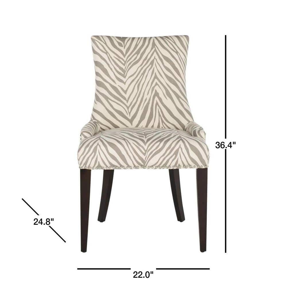 Gray Linen Upholstered High Back Side Chair with Wood Legs