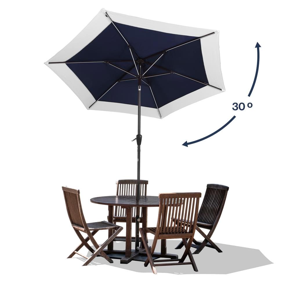 Spencer 9 ft. Coral Pink and White Solar LED Market Patio Umbrella with Aluminum Frame