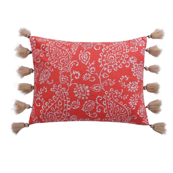 Red Coral Embroidered Pillow