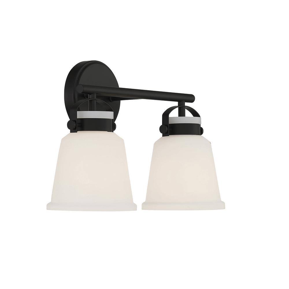 Matte Black 2-Light Bathroom Vanity with Opal Glass Shades
