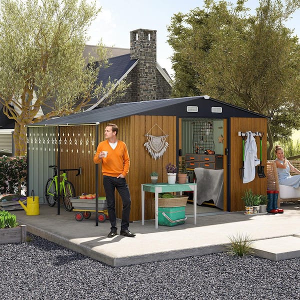 Clihome 10 ft. W x 12 ft. D Metal Storage Shed with Ramp Sliding