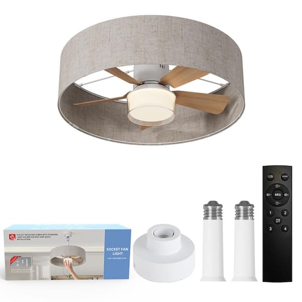 17.7 in. Indoor Socket Ceiling Fan Light with Lampshade and Remote, LED Light, 4 Fan Speed, 3 Color Lights（Brown）
