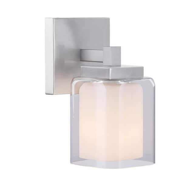 Aspen Creative Corporation 4-1/4 in. 1-Light Satin Nickel Vanity Light with Clear Glass Shade