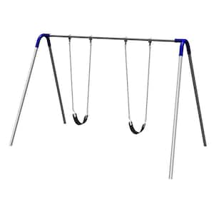 Playground Single Bay Commercial Bipod Swing Set with Strap Seats and Blue Yokes