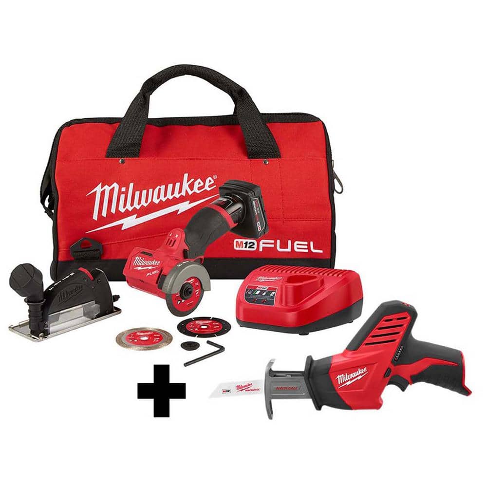 Milwaukee M12 FUEL 12V in. Lithium-Ion Brushless Cordless Cut Off Saw Kit  with M12 HACKZALL Reciprocating Saw 2522-21XC-2420-20 The Home Depot