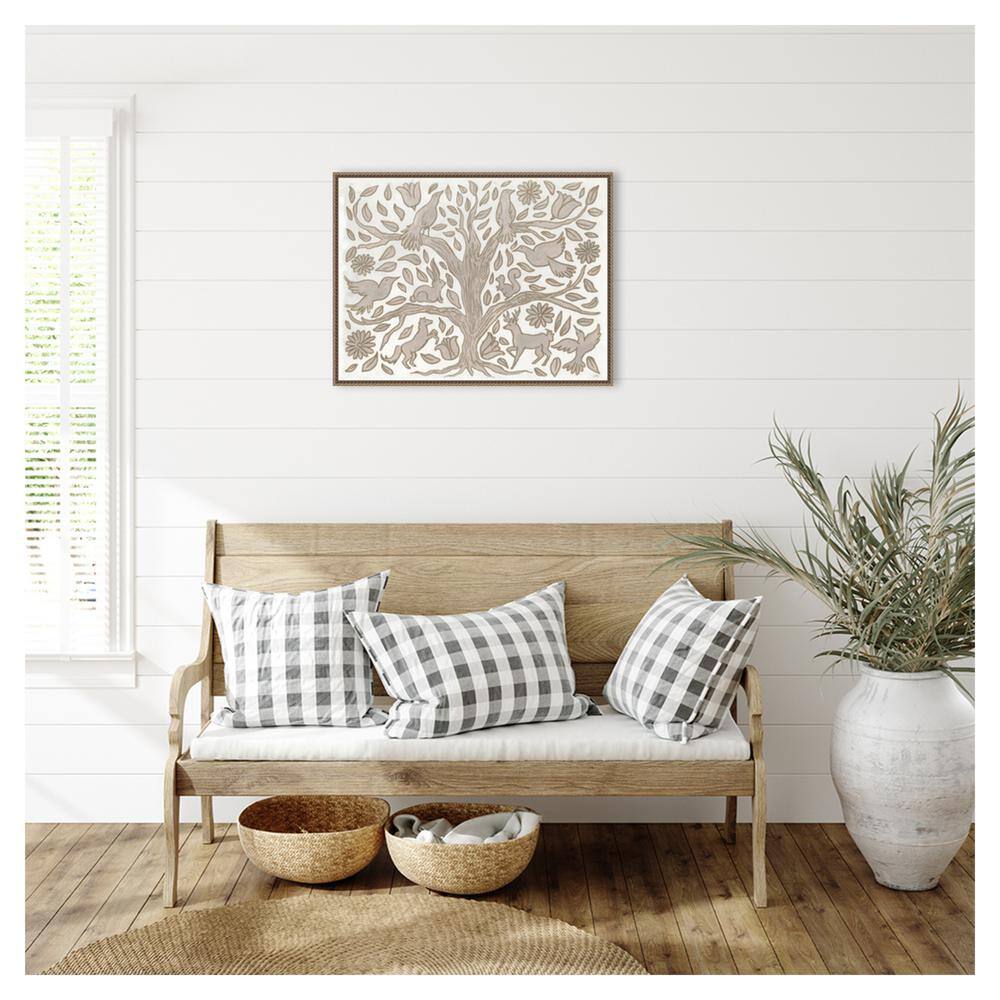 Neutral Grey Animal Tree Canvas Wall Art with Beaded Frame