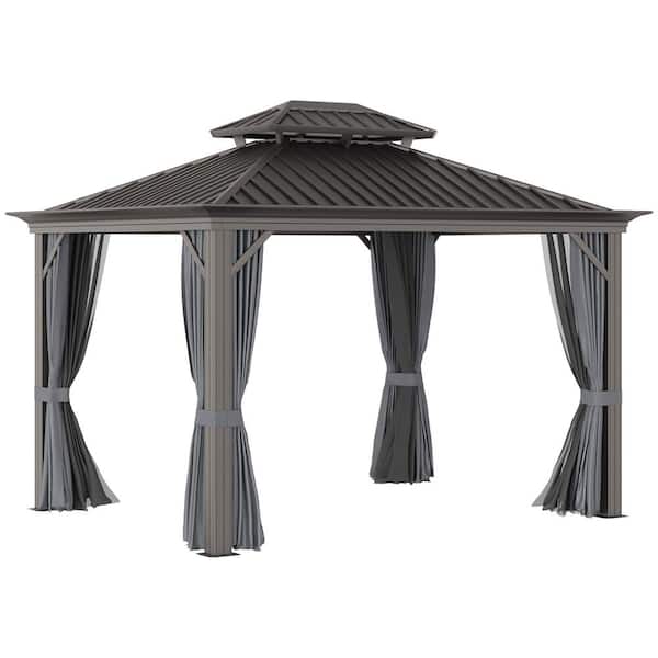 Outsunny 12 ft. x 10 ft. Charcoal Grey Hardtop Patio Gazebo Canopy Outdoor Pavilion