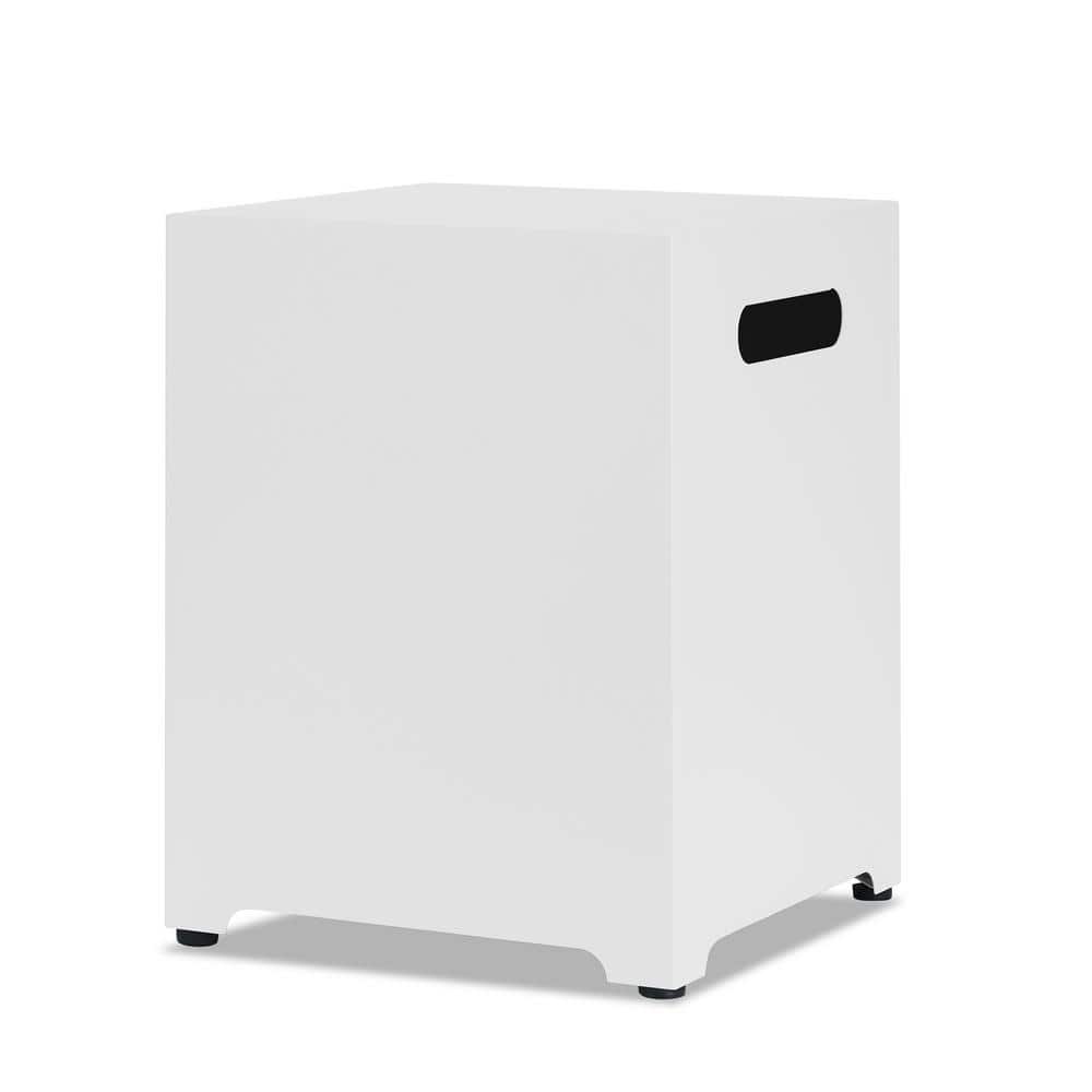 White Powder-Coated Steel Propane Tank Cover and Side Table
