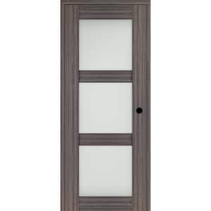 Paola 24 in. x 96 in. Left-Hand 3-Lite Frosted Glass Gray Oak Composite Solid Core Wood Single Prehung Interior Door
