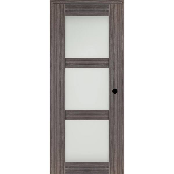 Belldinni Paola 24 in. x 96 in. Left-Hand 3-Lite Frosted Glass Gray Oak Composite Solid Core Wood Single Prehung Interior Door
