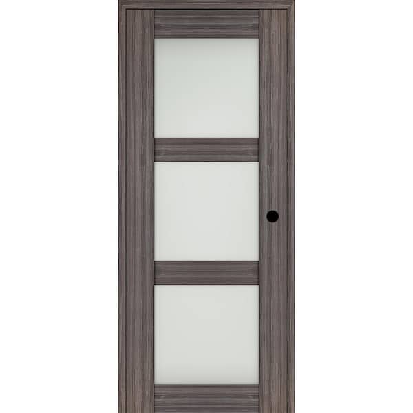 Belldinni Paola 18 in. x 96 in. Left-Hand 3-Lite Frosted Glass Gray Oak Composite Solid Core Wood Single Rehung Interior Door