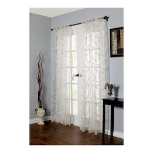 Venice White Polyester Embroidered 54 in. W x 95 in. L Rod Pocket Indoor Sheer Curtain (Single Panel)