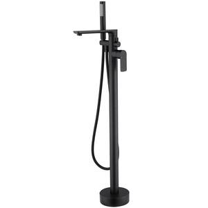 Single-Handle Floor-Mount Freestanding Tub Faucets with Shower Tub Fillers in Matte Black