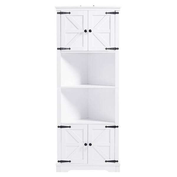 FAMYYT 26 in. W x 14 in. D x 67 in. H White Bathroom Corner Linen ...