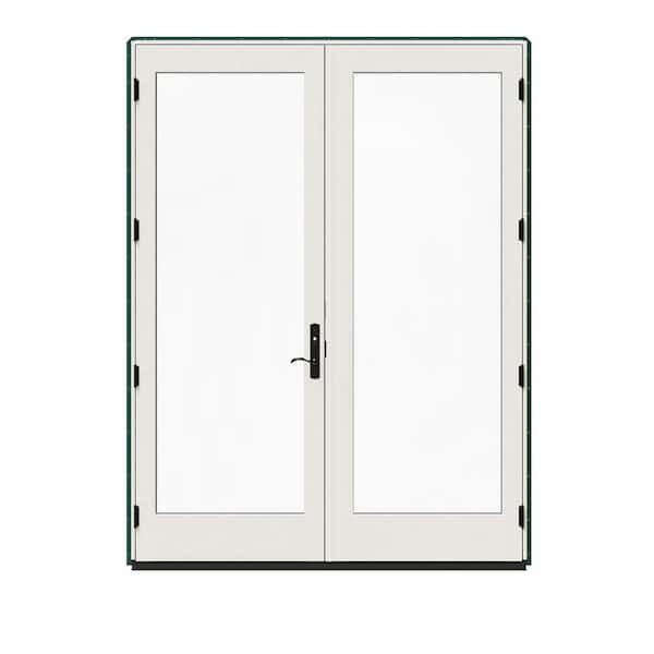 72 in. x 80 in. W-5500 White Clad Wood Right-Hand 15 Lite French Patio Door  w/Unfinished Interior