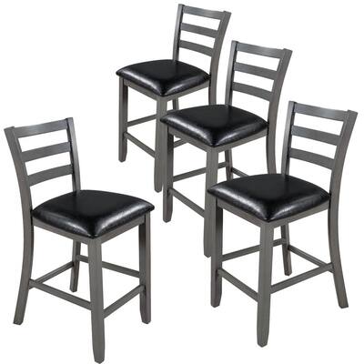 39.2 in. Gray Wooden Dining Chairs with Black PU Leather Cushion (Set of 4)