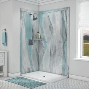 Elegance 36 in. x 48 in. x 80 in. 7-Piece Easy Up Adhesive Corner Shower Wall Surround in Triton