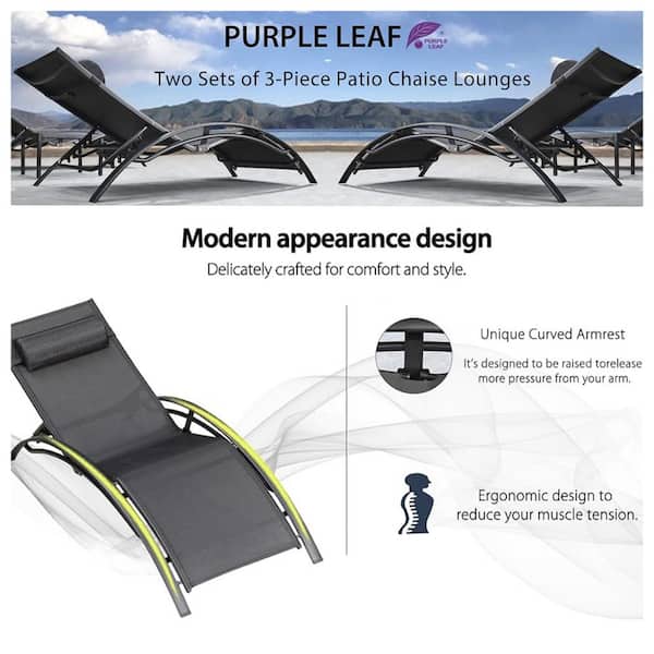 Patio Chaise Lounge Set Outdoor Beach Pool Sunbathing Lawn Lounger Recliner Chair Side Table Included